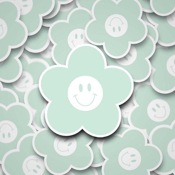 Happy Daisy 2" Waterproof Sticker Aqua