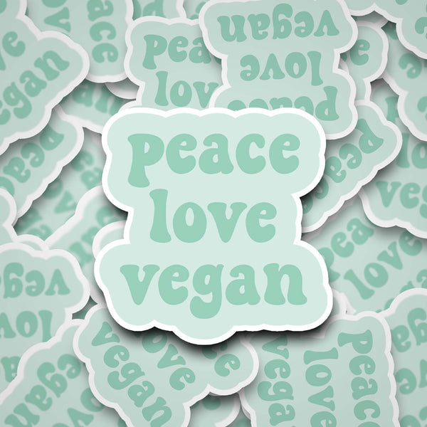 Peace Love Vegan 2" Waterproof Sticker Aqua