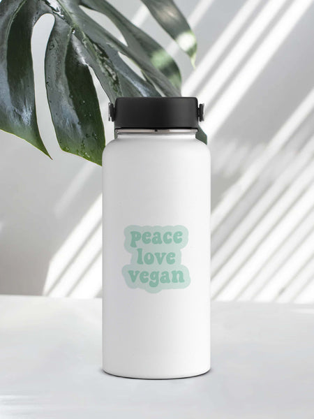 Peace Love Vegan 2" Waterproof Sticker Aqua