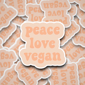 Peace Love Vegan 2" Waterproof Sticker Peach